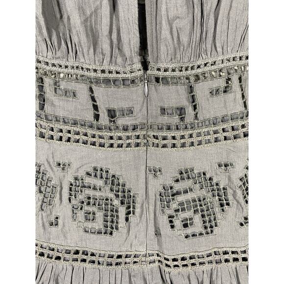 Free People Dress Womens Medium Grey Mini Deep V Neck Eyelet Cottagecore - Picture 13 of 15